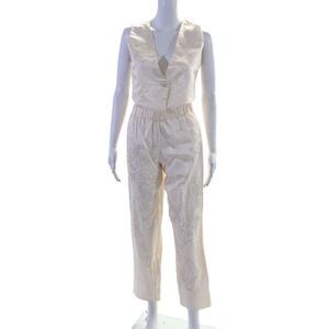 Muze Womens Floral Print V-Neck Button Up Vest + Pants Set Pink Size S